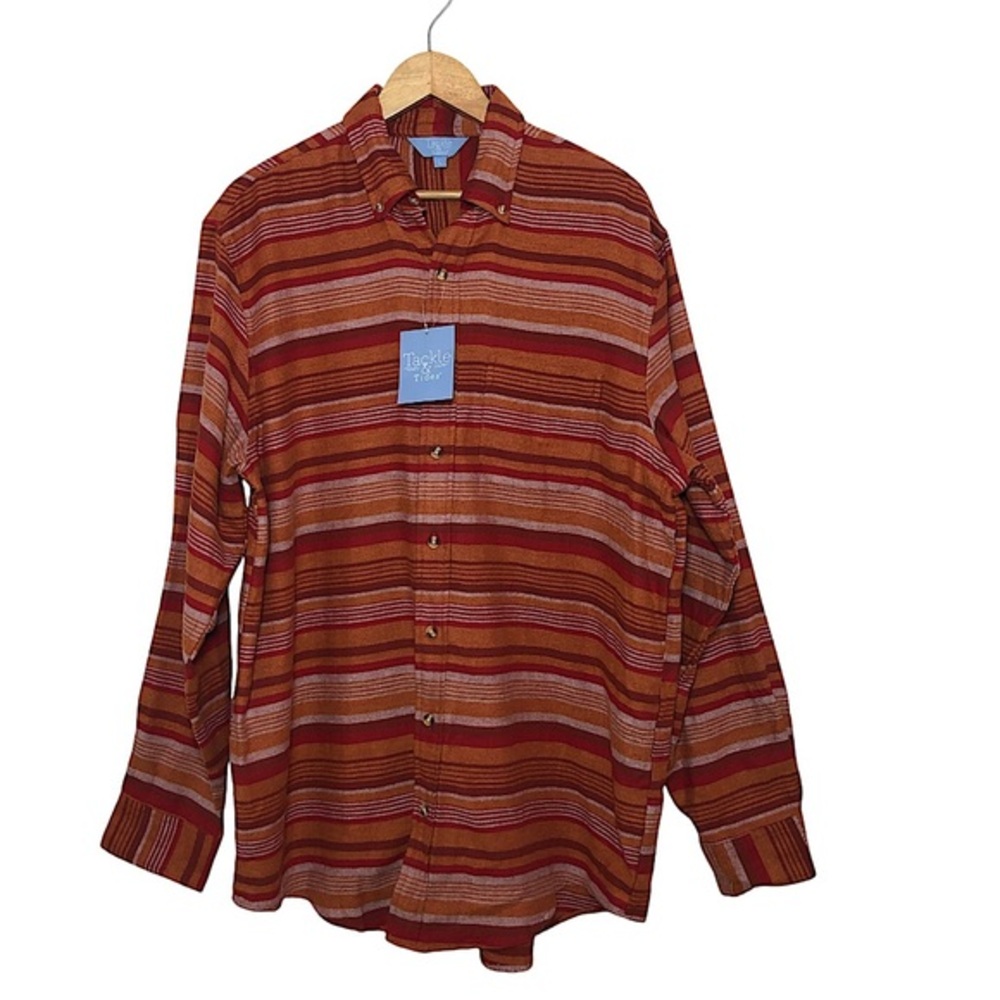 Tackle & Tides Cotton Orange Red Stripes Long Sleeve Mens Button Down Shirt L
